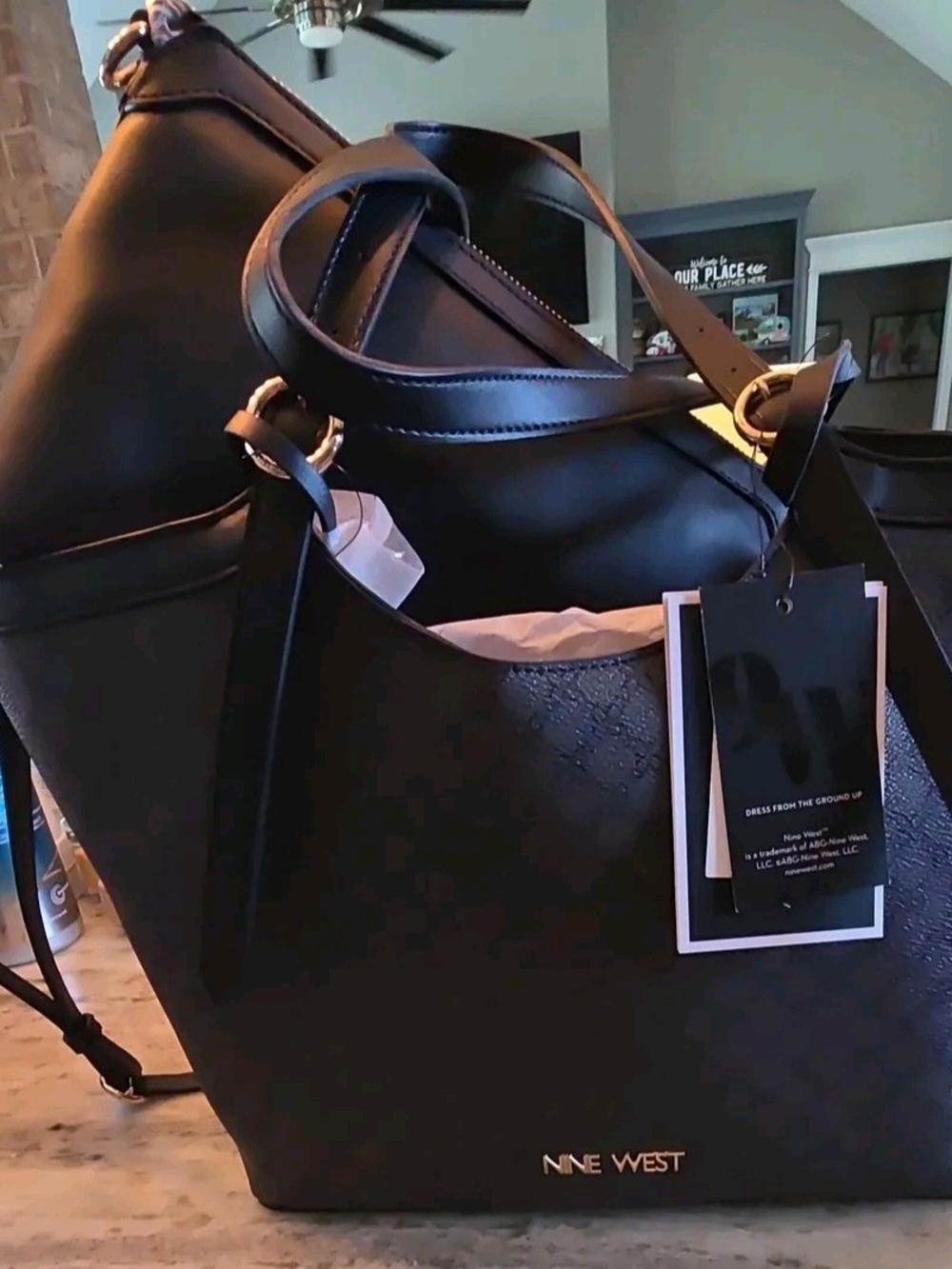 Nine West Black Large Tote With Bonus Bag Detachable Nwt